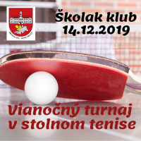 Pozývame vás na Vianočný turnaj v stolnom tenise. V sobotu 14. decembra v Školak klube