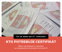 Nové pravidlá vychádzania. Kto a kde potrebuje od 27. januára negatívny výsledok testu