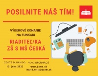 Výberové konanie na obsadenie funkcie Riaditeľ ZŠ S MŠ  Česká 10