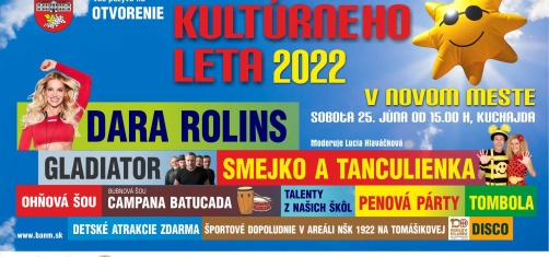 Dara Rolins, Gladiator, Smejko a Tanculienka! V sobotu 25. júna otvárame Kultúrne leto 2022 v Novom Meste