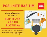 Výberové konanie na obsadenie funkcie Riaditeľ ZŠ S MŠ  Riazanská 75