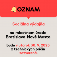Sociálna výdajňa bude dňa 30.9.2025 z technických príčin zatvorená