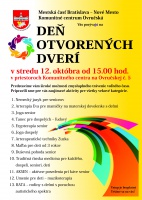 Pozývame vás na Deň otvorených dverí v Komunitnom centre na Ovručskej. V stredu 12. októbra