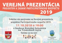 Pozývame vás na Verejnú prezentáciu projektov Participatívneho rozpočtu 2019. Vo štvrtok 11. októbra v Konskej železnici